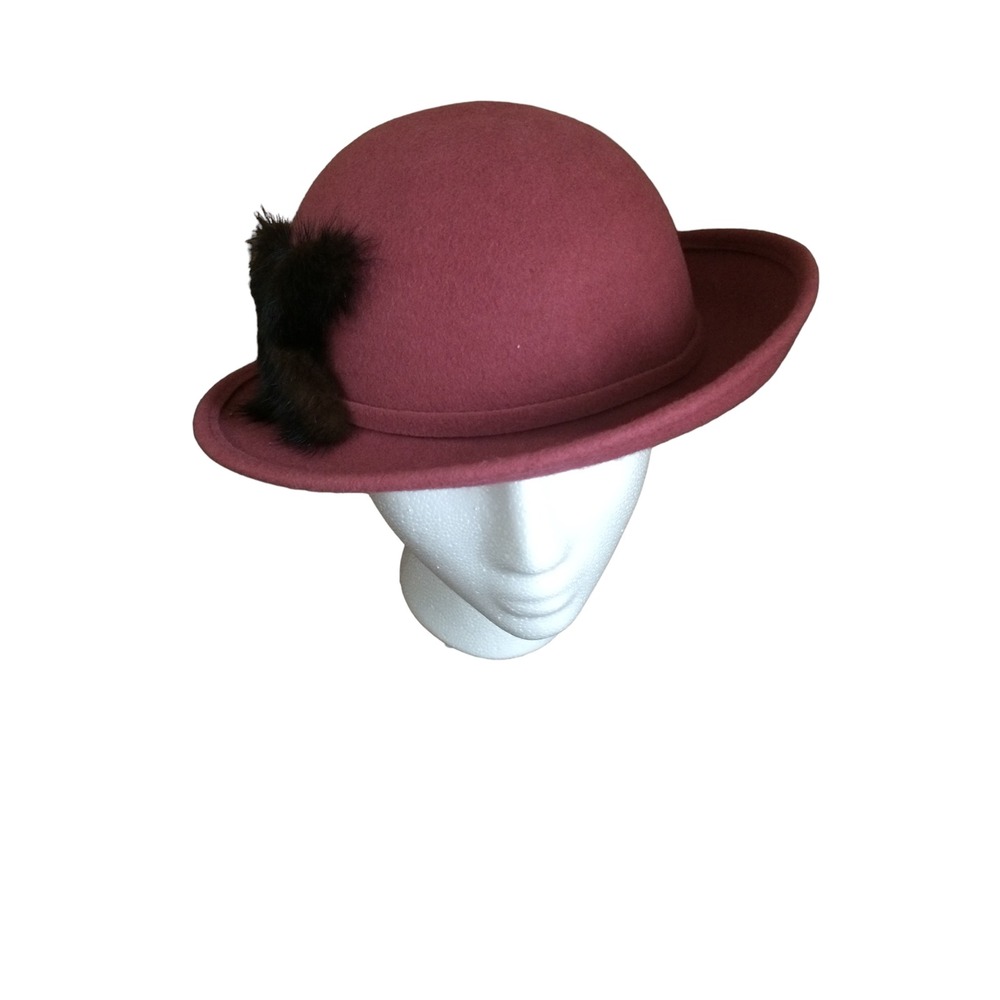 Lancaster Pink Wool Felt Hat Made in USA Faux Fur Accent Vintage Style Cloche - Picture 3 of 7